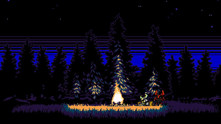 Shovel Knight Campfire GIF, tree, arts culture and entertainment, christmas lights, decoration Free HD Wallpaper