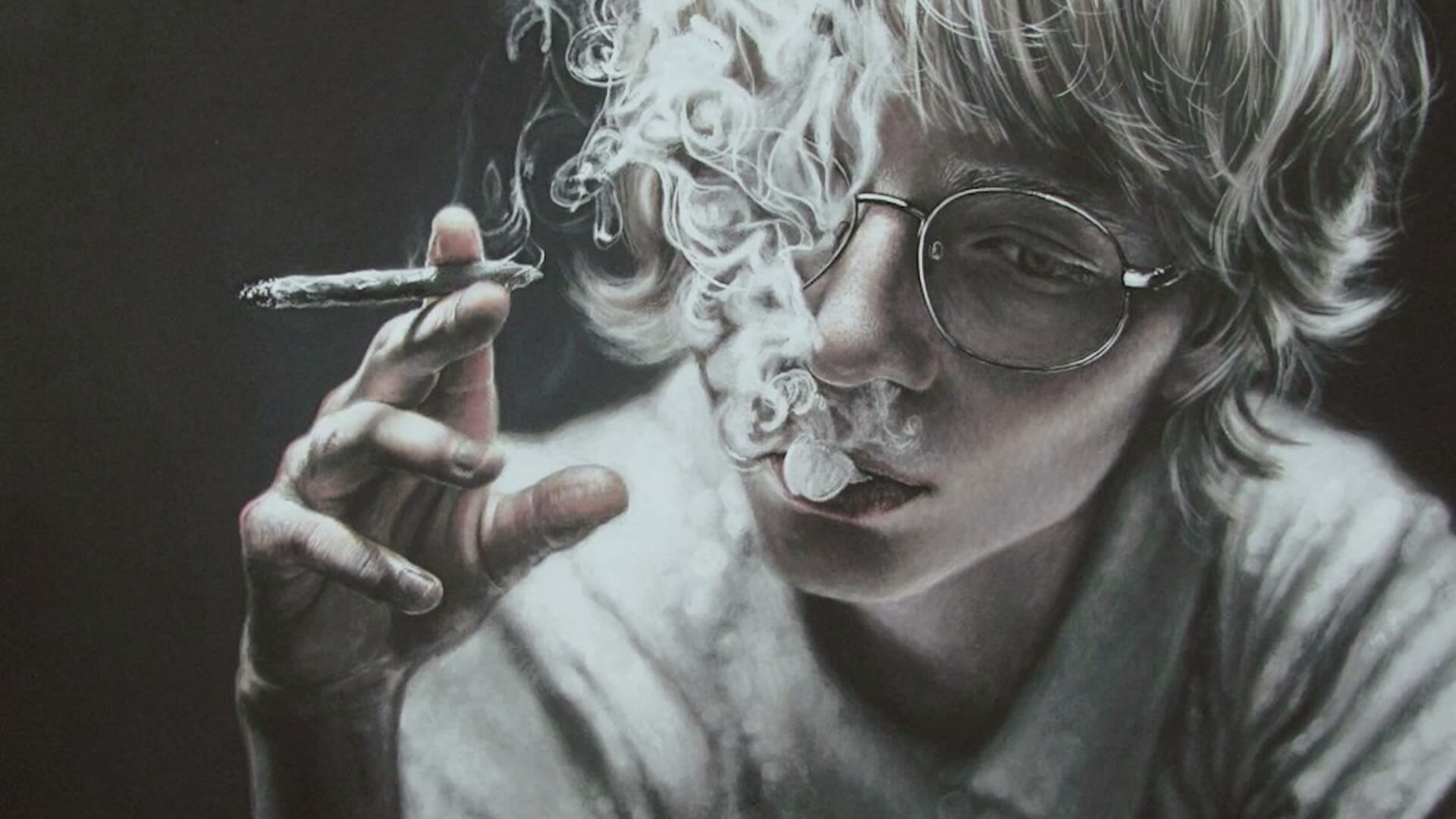 Smoking Girl Painting, human face, glasses, human, closeup