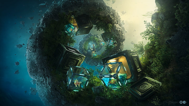 Subnautica Gun Island, fantasy art, reflection, water, surreal Free HD Wallpaper