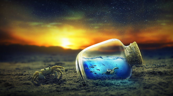 Surreal Art, crustacean, outdoors, stars, fantasy