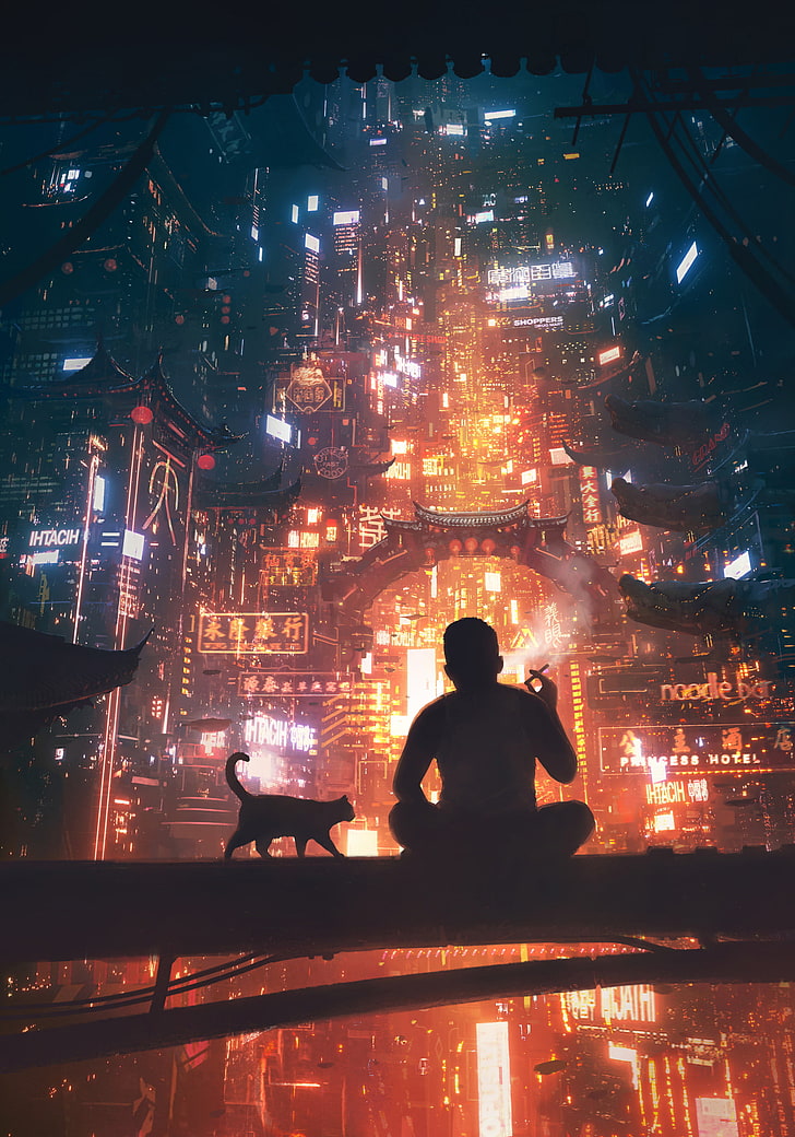 Taiwan Cyberpunk, people, built structure, religion, nightlife Free HD Wallpaper