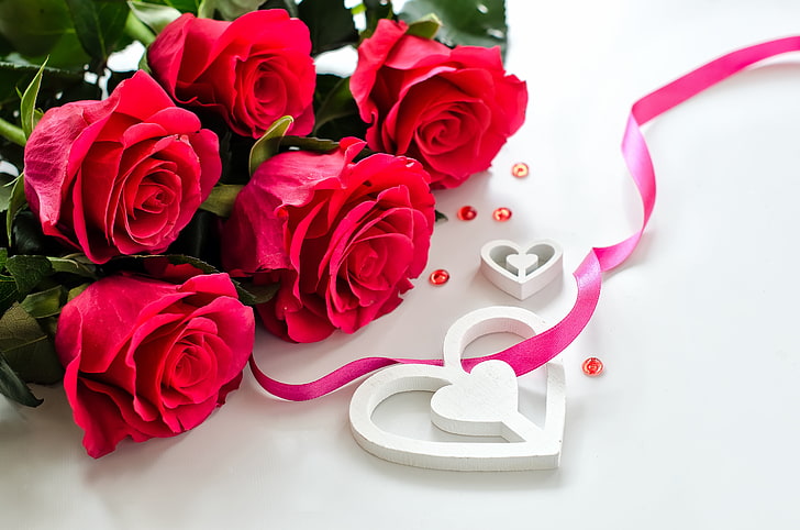 Valentine Pink Roses, emotion, nature, valentine card, wedding Free HD Wallpaper