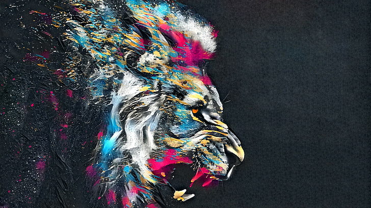 Abstract Painting Colorful Lion, colorful, simple background, digital art, big cats Free HD Wallpaper