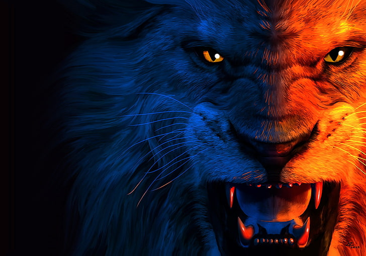 Best Abstract Lion Art, animal body part, closeup, no people, mouth open Free HD Wallpaper