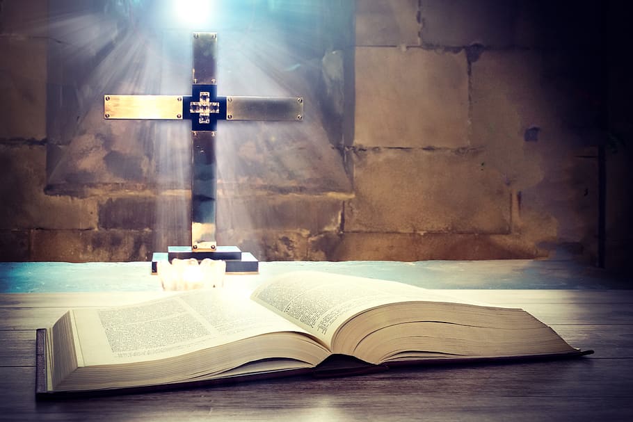 Bible and Rosary, the rays, light, temple, table