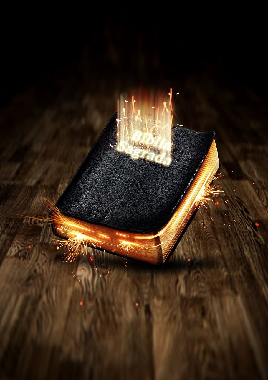 Biblical Words, table, sparks, biblia, glowing Free HD Wallpaper