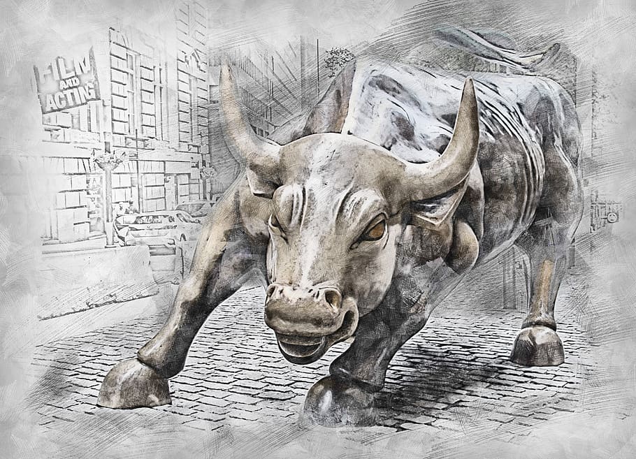 Big Bull Stock Market, indoors, horned, metallic, bizarre Free HD Wallpaper