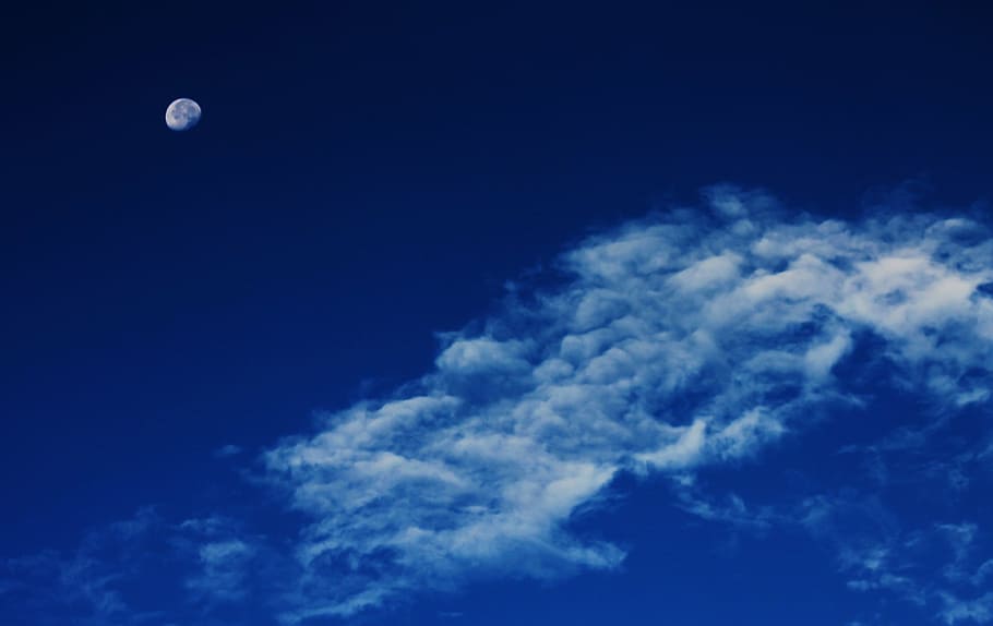 Blue Sky Portrait, outdoors, moon sign, nature, cloud art Free HD Wallpaper