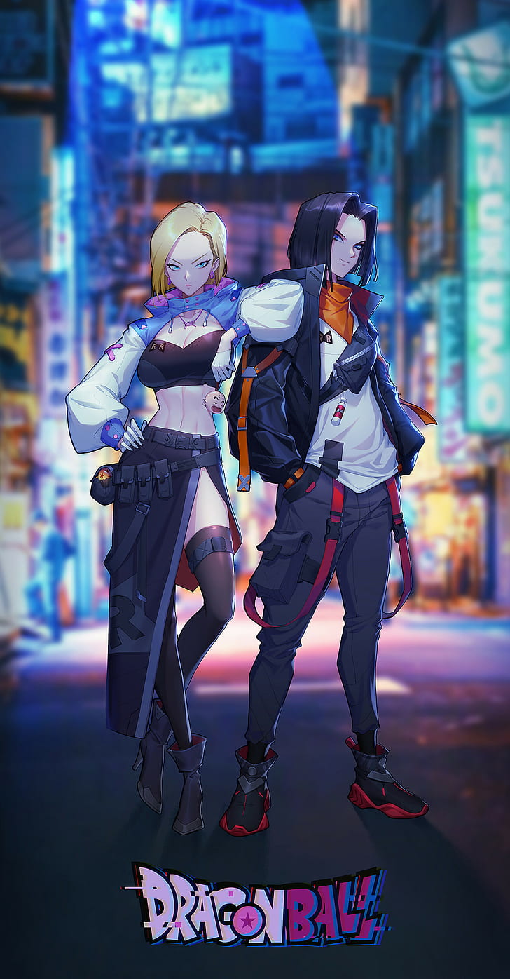 DBZ Android 14, street, city, android 17, android 18 Free HD Wallpaper