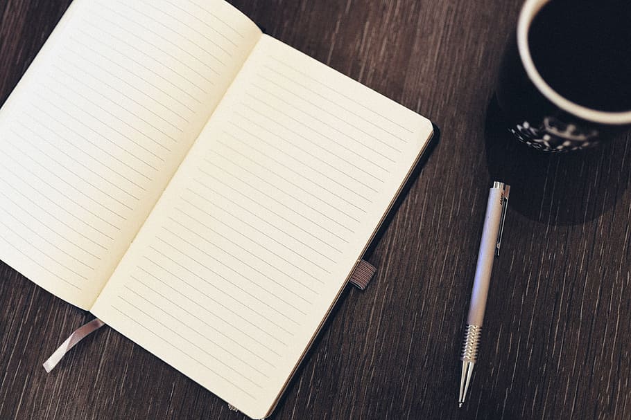 Desk Notepad Coffee Pen, brown, pen, publication, cup Free HD Wallpaper