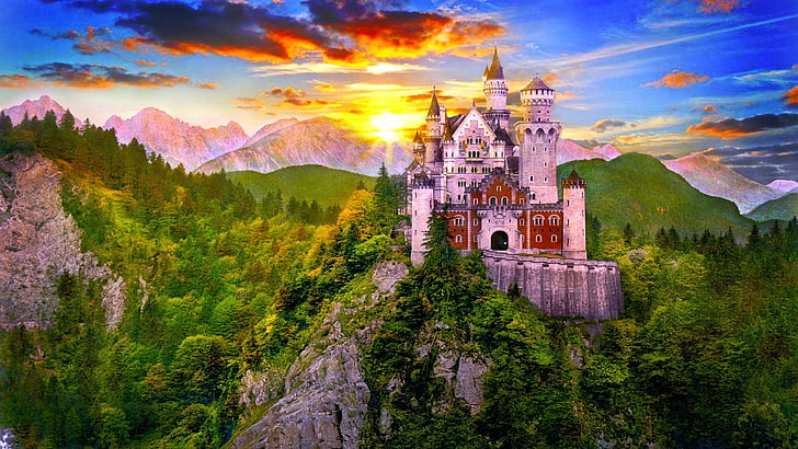 Famous Castles in Bavaria Germany, tree, belief, historic, landscape Free HD Wallpaper