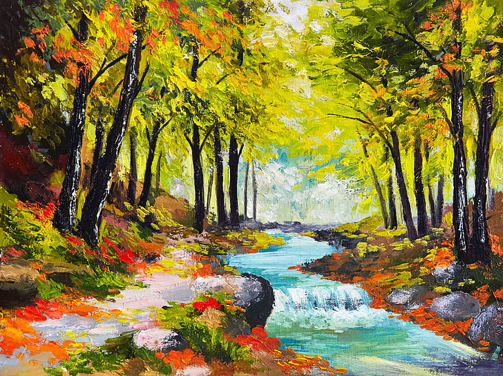 Forest Landscape Paintings On Canvas, outdoors, plant part, plant, idyllic