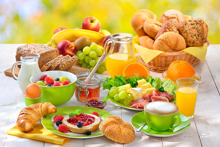 Healthy Breakfast Foods, basket, freshness, bowl, bread Free HD Wallpaper