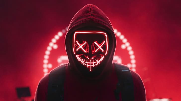 LED Light Up Mask, faceless, photomontage, photoshop, neon Free HD Wallpaper