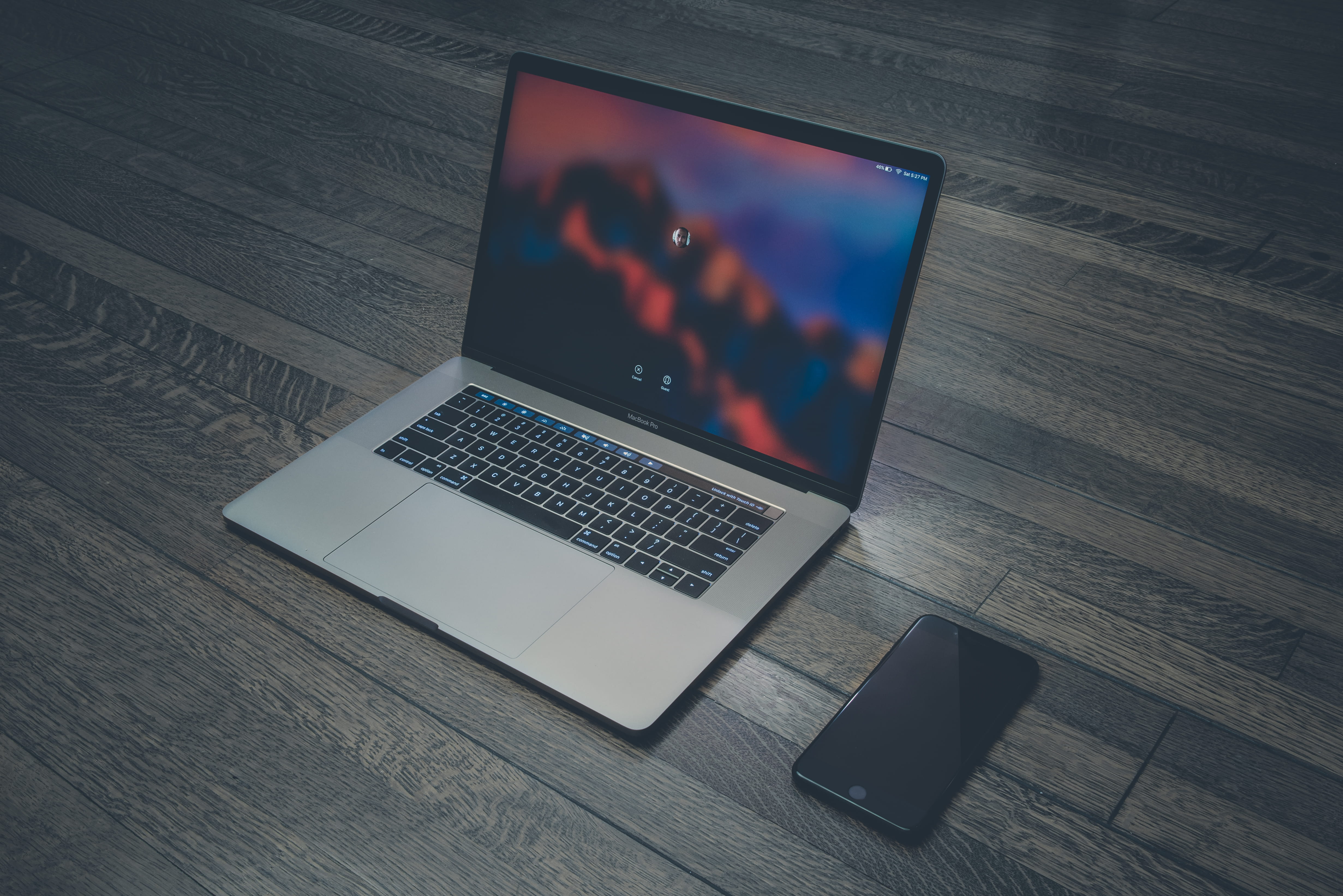MBA, touch, wireless technology, screen, high angle view