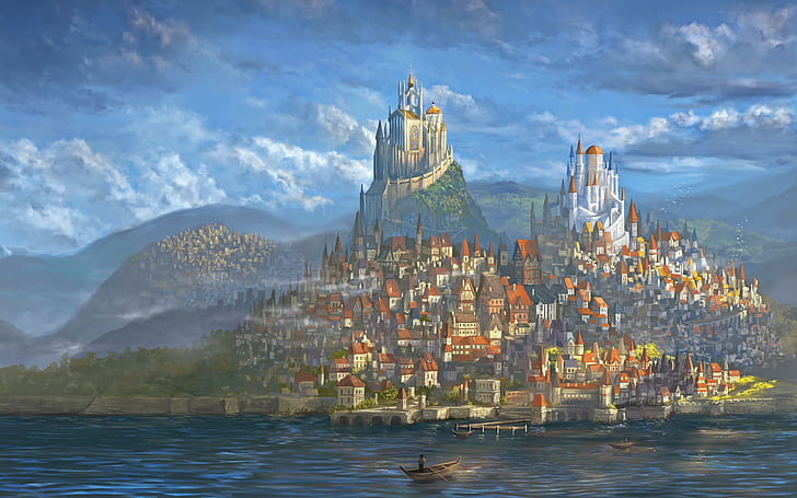 Medieval Castle Painting, town, world, paint, middle age Free HD Wallpaper