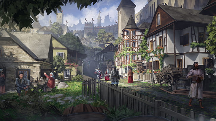 Medieval Digital Art, street, fantasy architecture, architecture, medieval Free HD Wallpaper