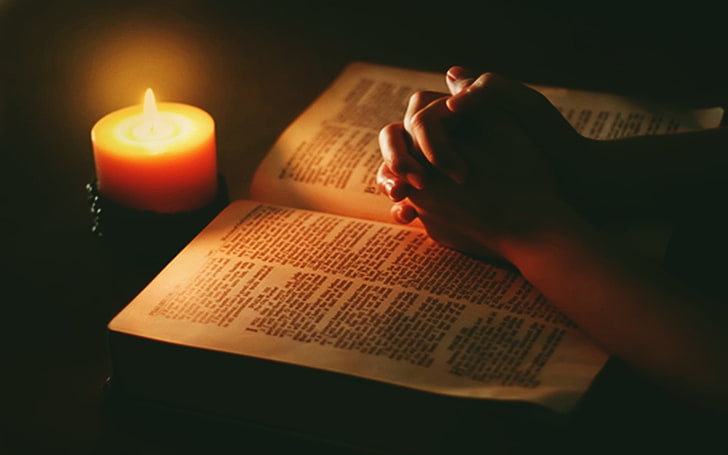 Praying Hands with Bible and Candle, closeup, indoors, studying, candle Free HD Wallpaper