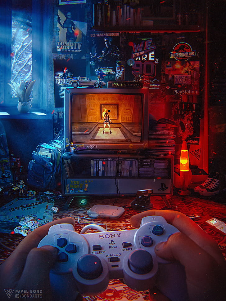 Retro Game Room, play station, artwork, converse, pavel bondarenko Free HD Wallpaper