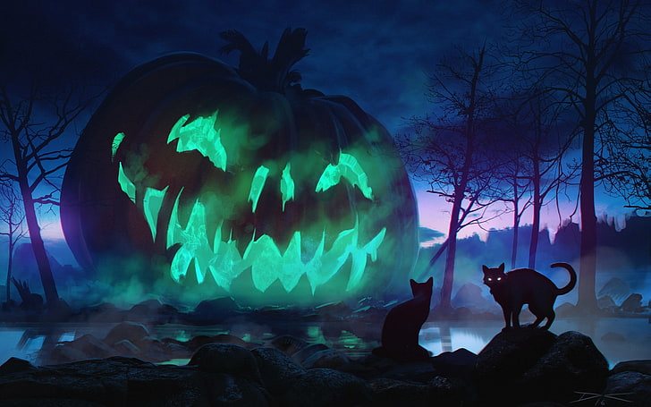 Scary Cat Costume, green color, silhouette, vertebrate, no people Free HD Wallpaper