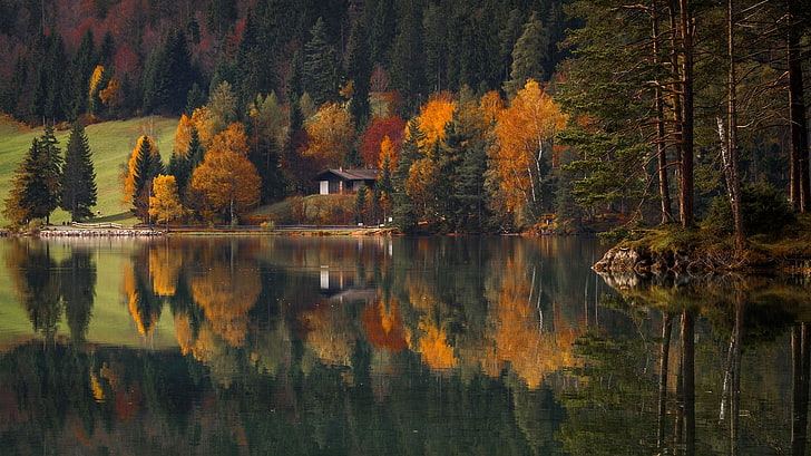 Summer Lake Cottage, river, europe, change, fall Free HD Wallpaper