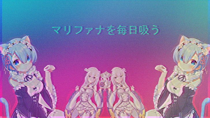 Vaporwave Aesthetic Anime Girls, gun, closeup, multi colored, architecture Free HD Wallpaper