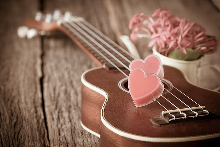 Acoustic Guitar, valentines day, heart, guitar, romantic Free HD Wallpaper