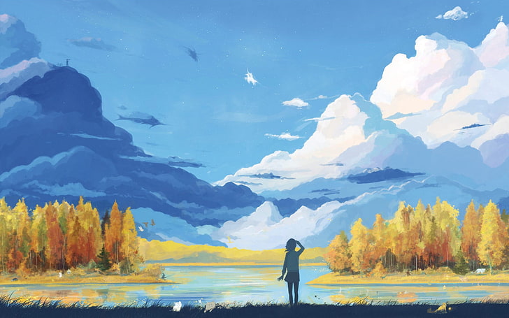 Anime Landscape Colorful, tranquil scene, artwork, hiking, nonurban scene Free HD Wallpaper