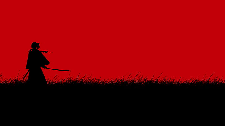 Anime Samurai, landscape, himura kenshin, field, sunset Free HD Wallpaper