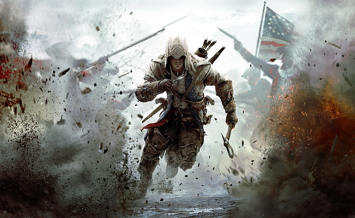 Assassin's Creed 3, midair, architecture, outdoors, sport Free HD Wallpaper