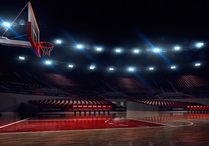 Basketball Court Stadium, night, stage, no people, sports venue