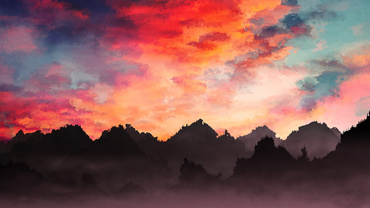 Beautiful Pastel Landscapes, mist, dusk, sky, pastel