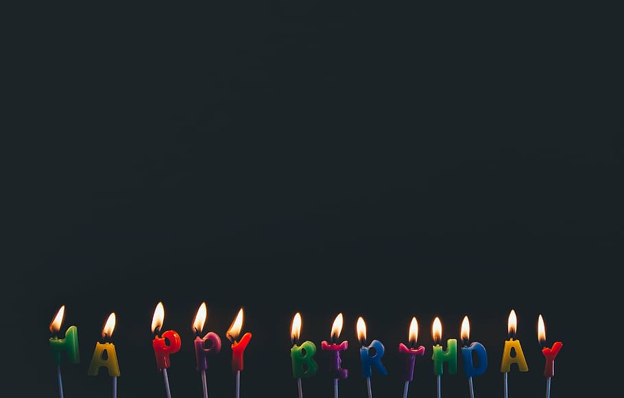 Birthday Candle Cut Out, black background, glowing, indoors, multi colored