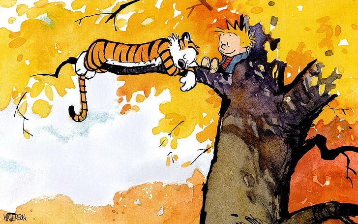 Calvin N Hobbes, grunge, day, no people, trees Free HD Wallpaper