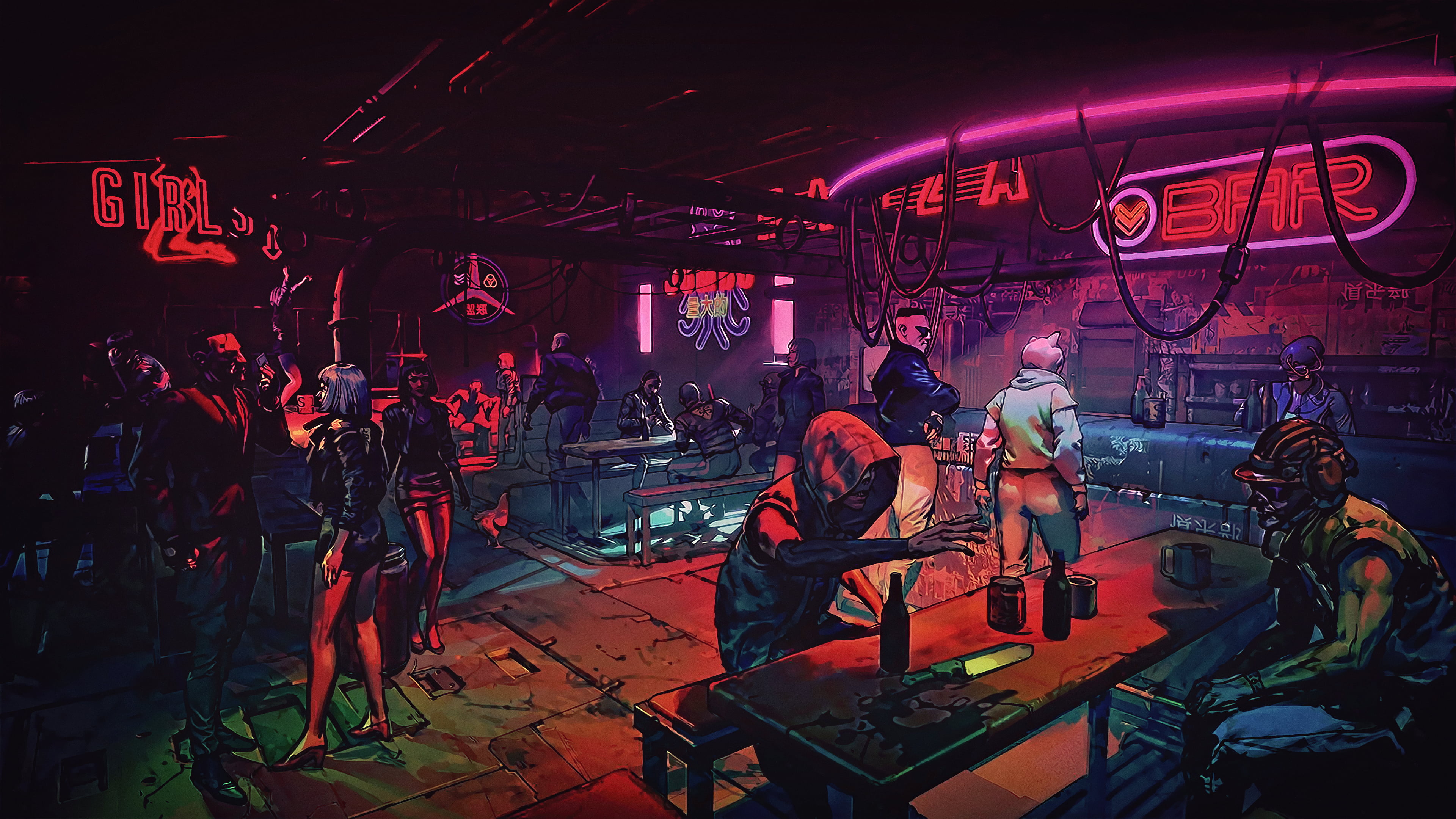 Cyberpunk New York, waifu2x, lifestyles, party  social event, fantasy art