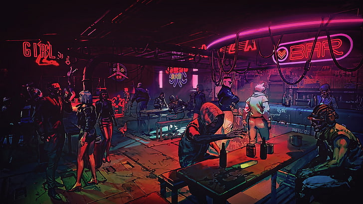 Cyberpunk New York, waifu2x, lifestyles, party  social event, fantasy art