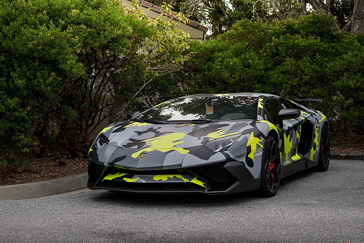 Dark Green Lamborghini, aventador, camo, lamborghini Free HD Wallpaper