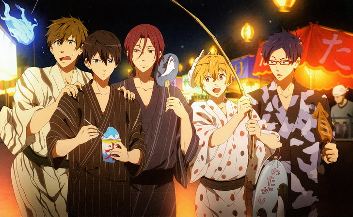 Free Iwatobi Swim Club, standing, waist up, adult, celebration