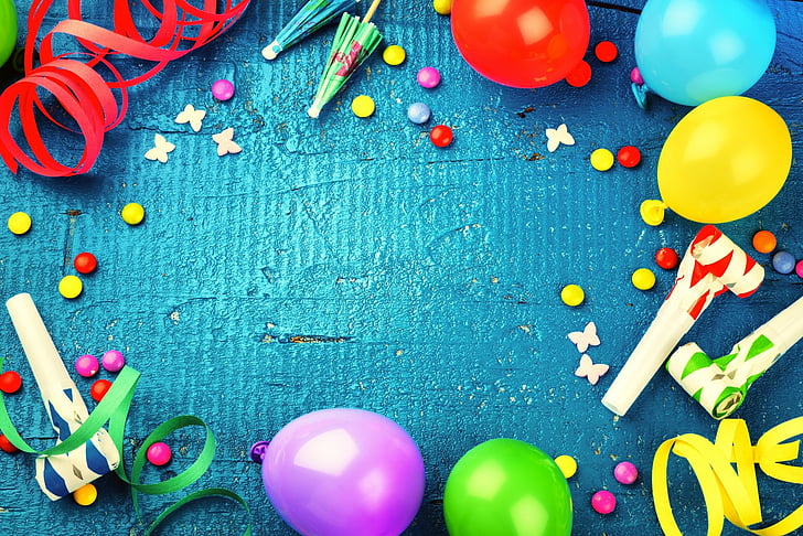 Happy 6 Birthday Balloons, blue, studio shot, birthday, large group of objects Free HD Wallpaper