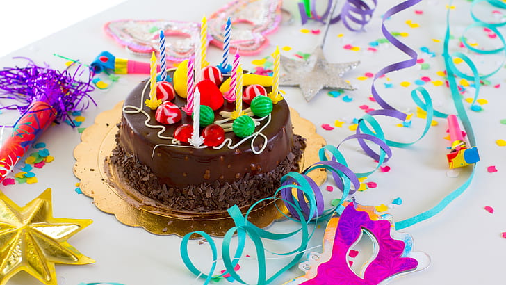 Happy Birthday Cake Girls, ribbon, happy, colored, chocolate Free HD Wallpaper