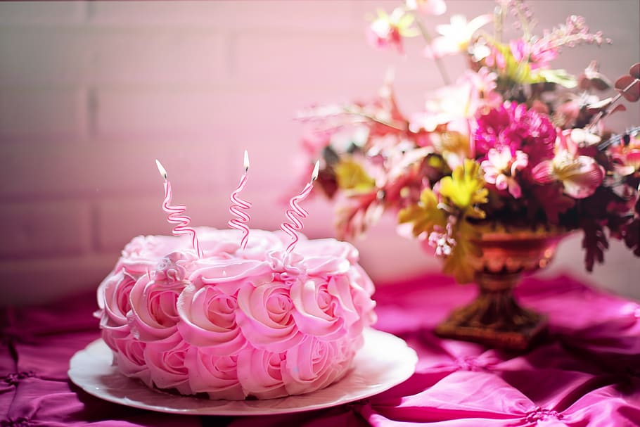 Happy Birthday Cake Pink Flowers, romantic, no people, bouquet, pink Free HD Wallpaper