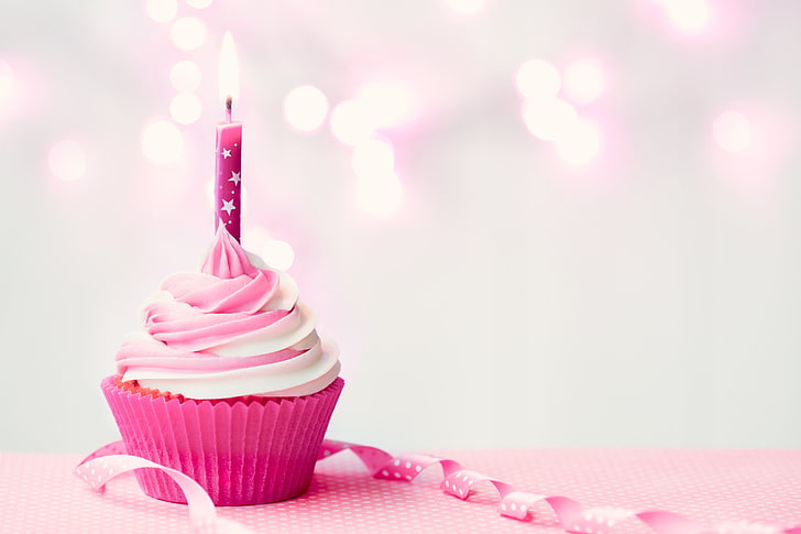 Happy Birthday Candles Cake with Pink, freshness, party  social event, temptation, icing Free HD Wallpaper