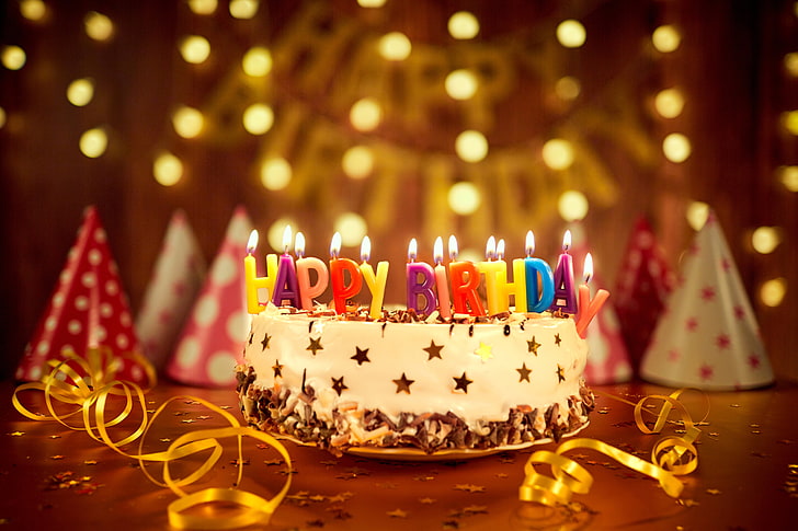 Happy Birthday Chocolate Cake, new years eve, confetti, food, sweet food Free HD Wallpaper