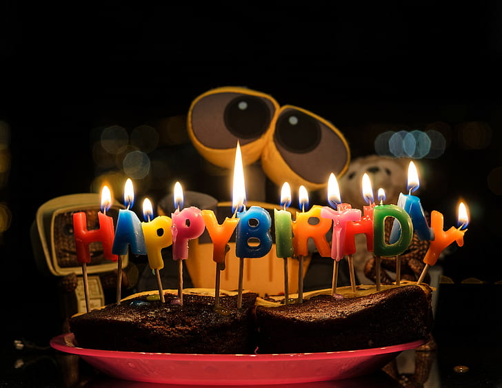 Happy Birthday Computer, cake, walle, a robot valley, birthday greetings Free HD Wallpaper