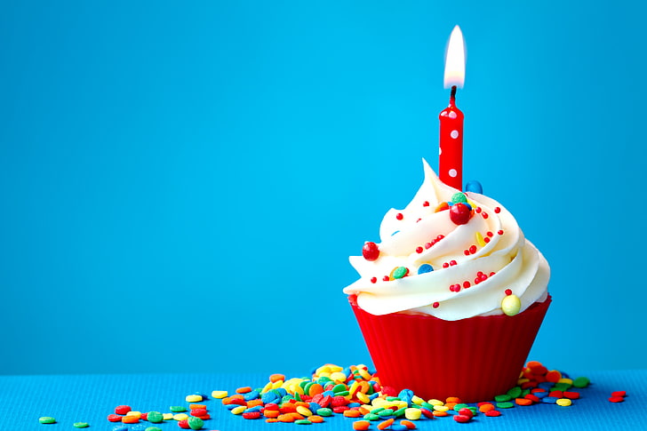 Happy Birthday Cupcake, snack, multi colored, food and drink, pink color Free HD Wallpaper