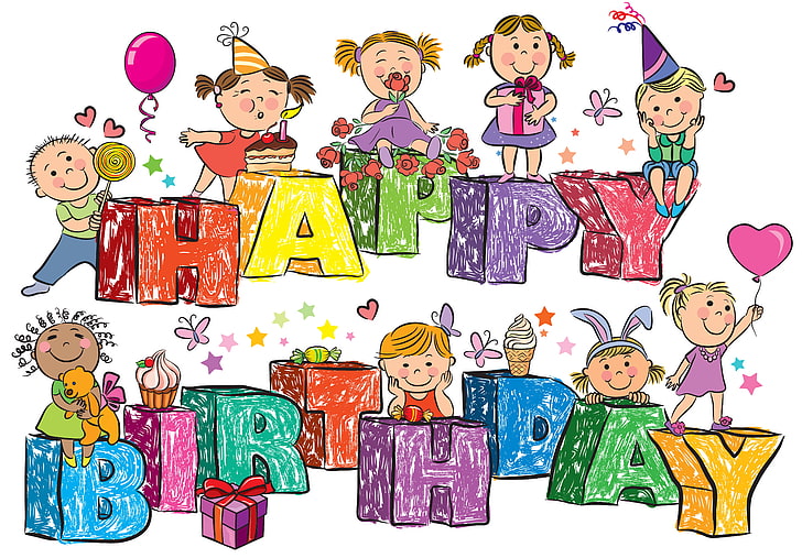 Happy Birthday Illustration, education, vector, cute, variation Free HD Wallpaper