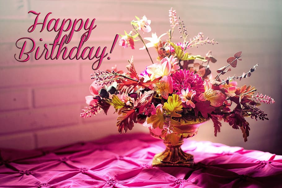 Happy Birthday Wish with Flowers, happy birthday card, vulnerability, flowering plant, nature Free HD Wallpaper
