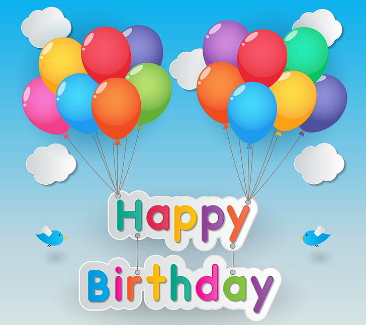 Happy Birthday with Balloons, anniversary, helium, positive emotion, event Free HD Wallpaper