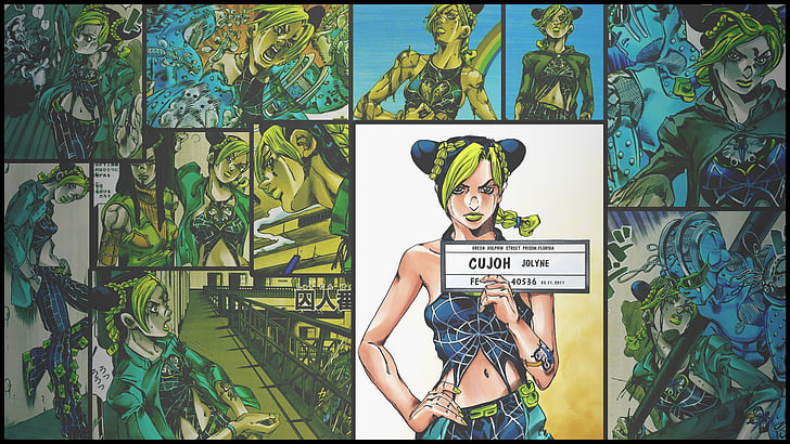 Jojo Jolyne Deepthroht, three quarter length, young women, text, anime