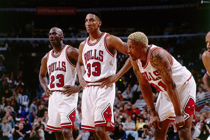 Michael Jordan Teammates, sportsman, basketball uniform, males, dennis rodman Free HD Wallpaper